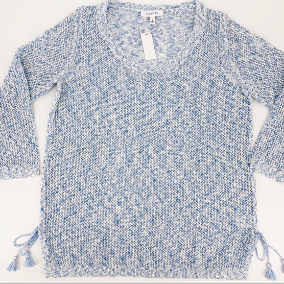 NWT Talbots Blue Mesh Side Tie Sweater Small - Picture 3 of 8